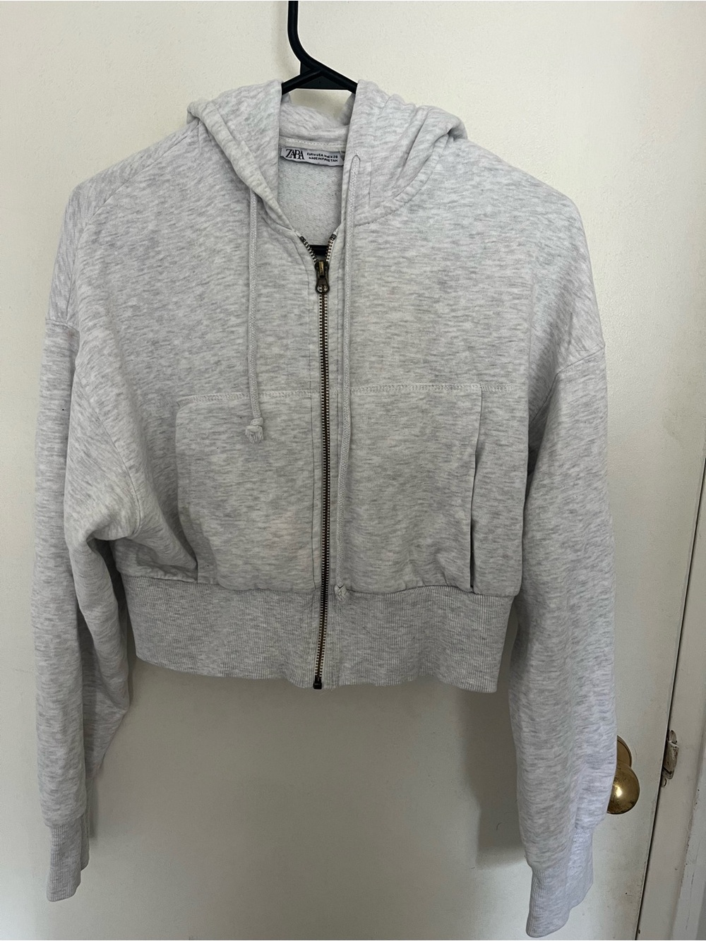 Zara Heather Gray Cropped Zip Hoodie